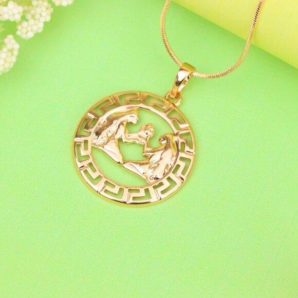 "Zodiac Twins Rose Gold Pendant with Polished Circular Frame Design, XPPT1330 - Picture 3 of 13